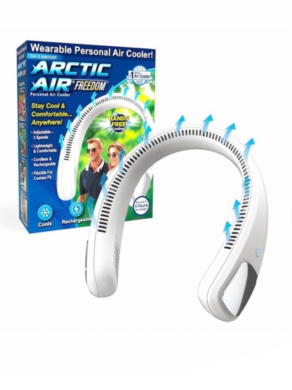 Arctic Air Freedom Personal Air Cooler 3 Speed Neck Fan, Hands-Free Wearable